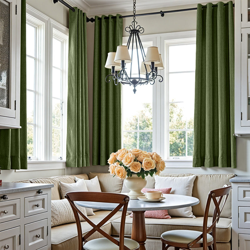 Grommet Room Darkening Linen Textured Curtain, Forest Green, 50" W x 72" L