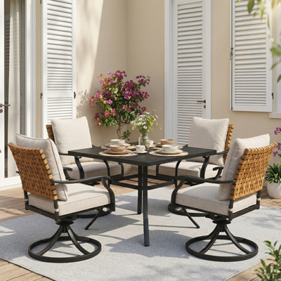 Tansi 4 - Person Swivel & Rocking Chairs Square Outdoor Dining Set  With Cushions (set Of 5)