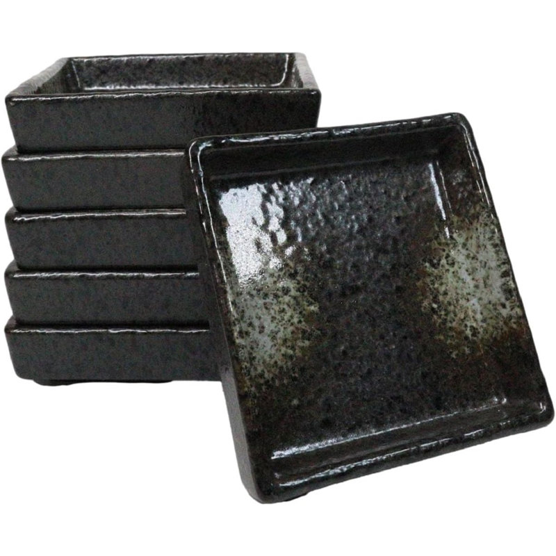 Ensemble de 6 assiettes à condiments carrées en céramique gris anthracite Hakumu
