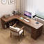 Bureau en bois massif en forme de L brun noyer avec 3 tiroirs-121082347-121082346
