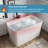 49'' Freestanding Soaking Acrylic Bathtub, Square-shape Japanese Soaking Hot Tub with Built-in Seat, Chrome Overflow and Drain, White-111060499