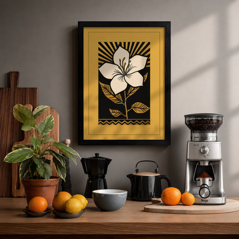 Sunburst Bloom Botanical - Framed Print, Black, A3 - 42.0 x 29.7 cm