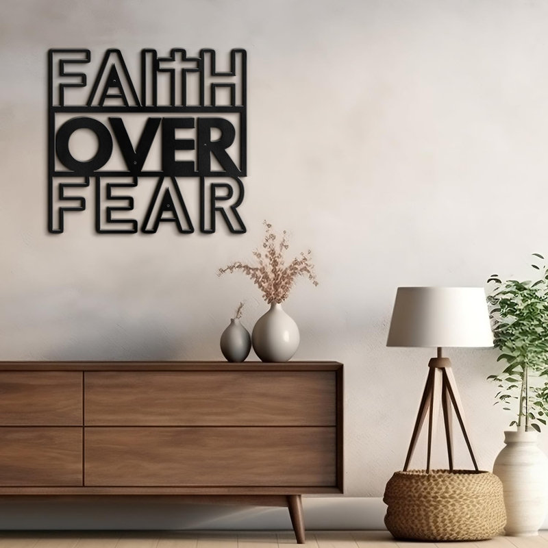 Faith Over Fear - Black Gold Text Inspirational Metal Wall Decor Home Decoration Wall Accent, Black, 19" H x 20" W x 0.05" D