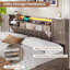 Cadre de lit de style campagnard avec tête de lit double avec porte de grange et lit rustique en bois avec 4 tiroirs et lumières DEL-1218237129-1220050895