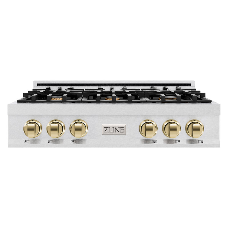 Édition autographe ZLINE Surface de cuisson au gaz avec 6 brûleurs et plaque de cuisson en porcelaine en acier inoxydable satiné avec accents Legacy