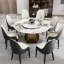 Table de salle à manger ronde en marbre blanc, pour 8 personnes, base en métal et en pierre frittée, style moderne pour 8 personnes-1759821876