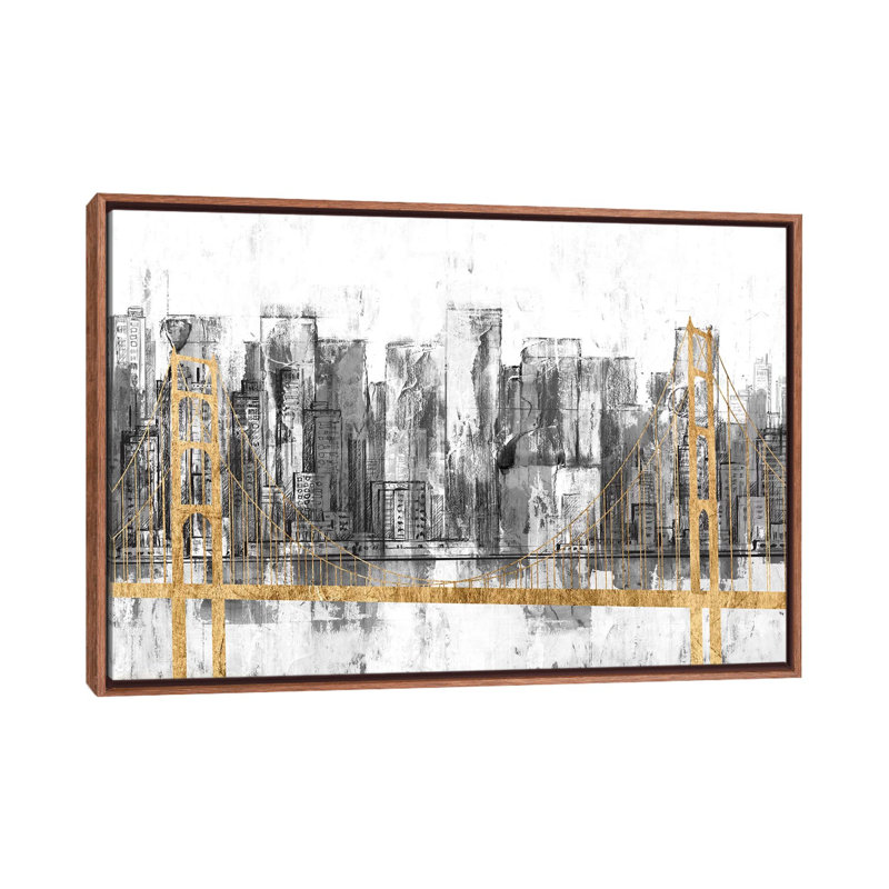 « Golden Bridge panorama » par Jennifer Goldberger-impression, H 32 po x l 48 po x 1,5 po, Toile avec cadre en bois classique