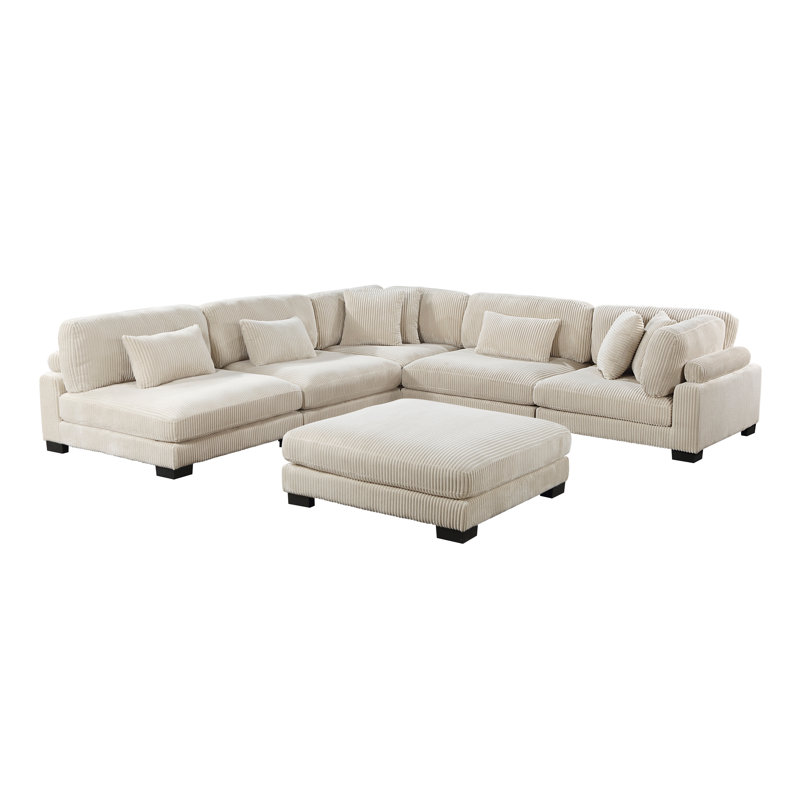 Canapé modulaire 6 pièces avec repose-pieds Sumekh, Velours côtelé beige