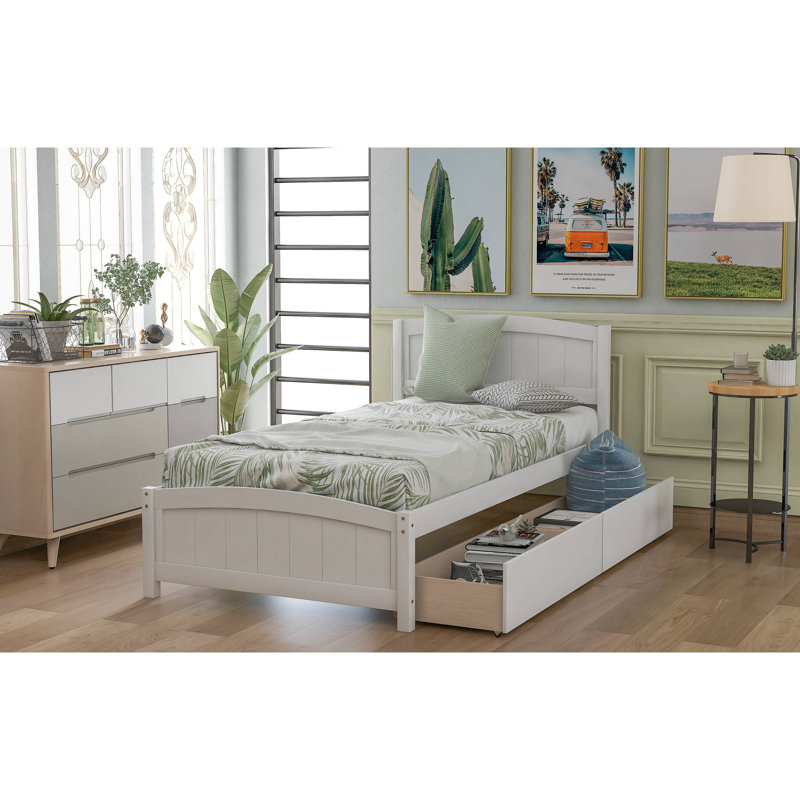 Lit plateforme avec deux tiroirs, Blanc