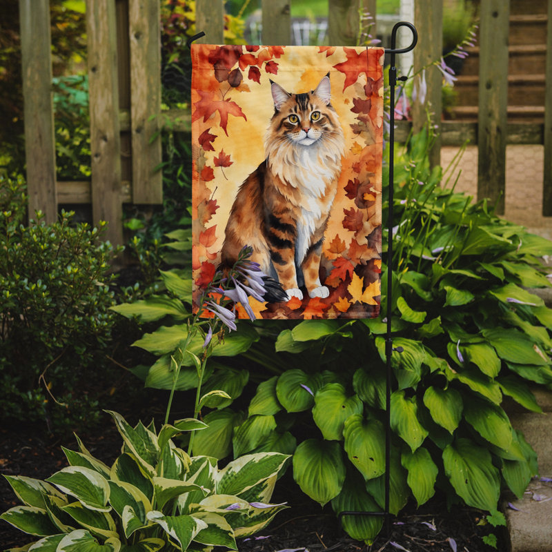 Cat in Fall Leaves Garden Flag, Cymric