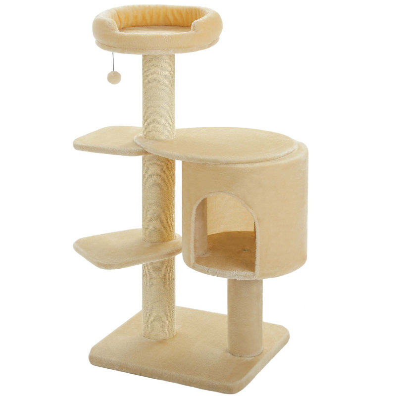Tour pour arbre à chat 48 "avec poteaux à griffer entièrement enveloppés, maisonnette pour chat à plusieurs niveaux, perchoir et hamacs