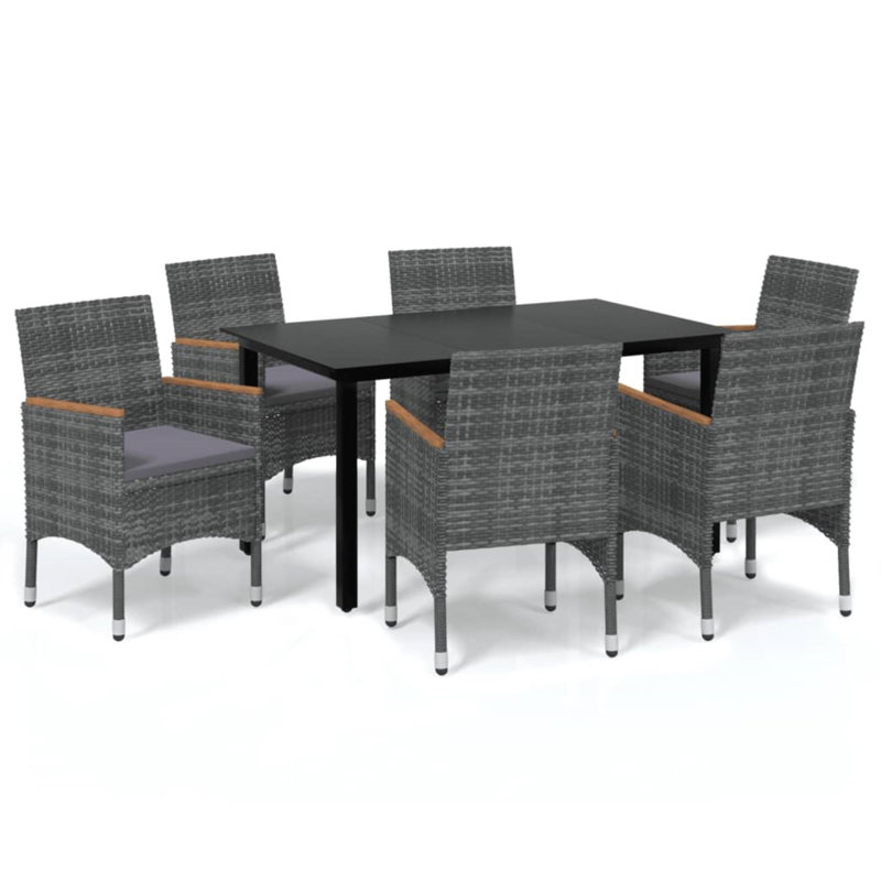 Ensemble de salle à manger carré long, 6, Noir, L 59,1 po x l 35,4 po x H 29,1 po