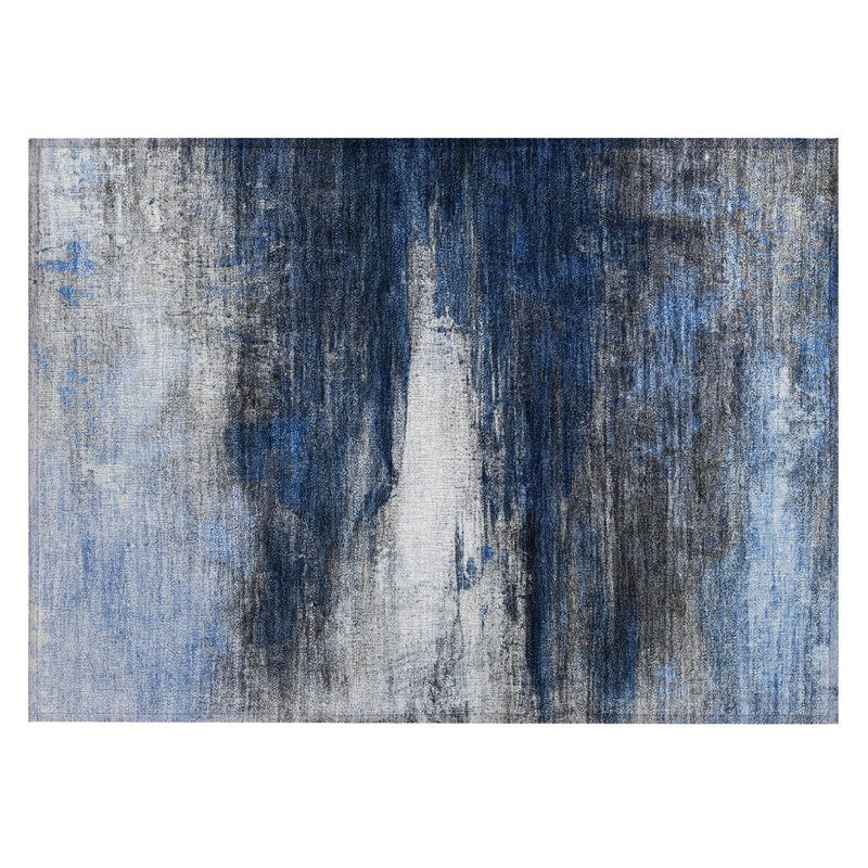 Tapis bleu marine Xhevrie intérieur / extérieur lavable à la machine, Rectangle 1 pi 8 po x 2 pi 6 po