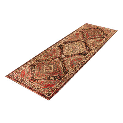 One of kind Hand-Knotted Andelz Brown Rug 4'0" x 12'2"