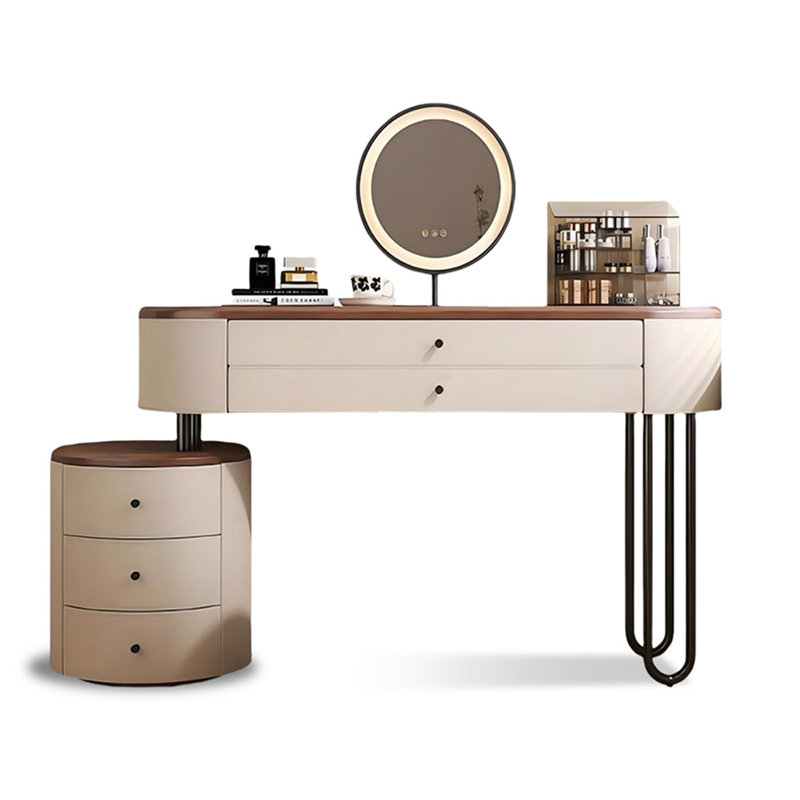 Coiffeuse de maquillage avec miroir lumineux, 5 tiroirs