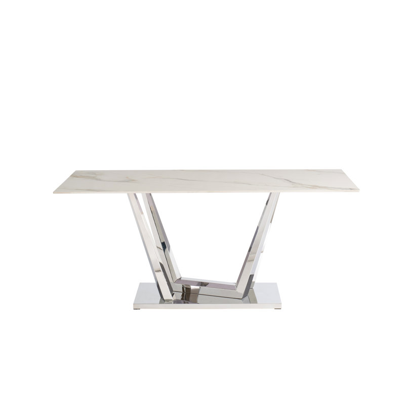 Stone Top Metal Base Dining Table, Kass Gold