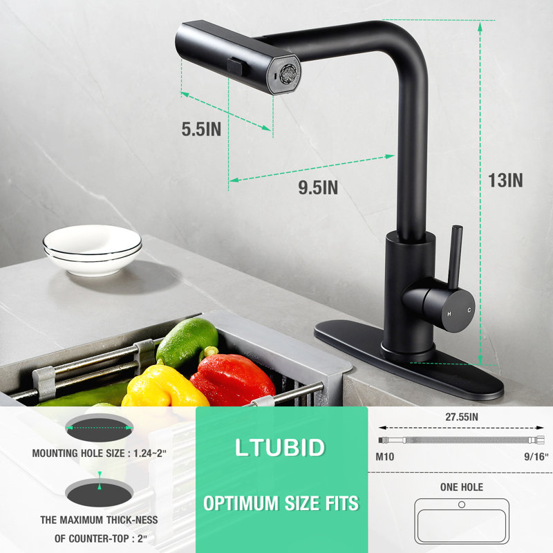 HGN Pull Down Kitchen Faucet, Matte Black