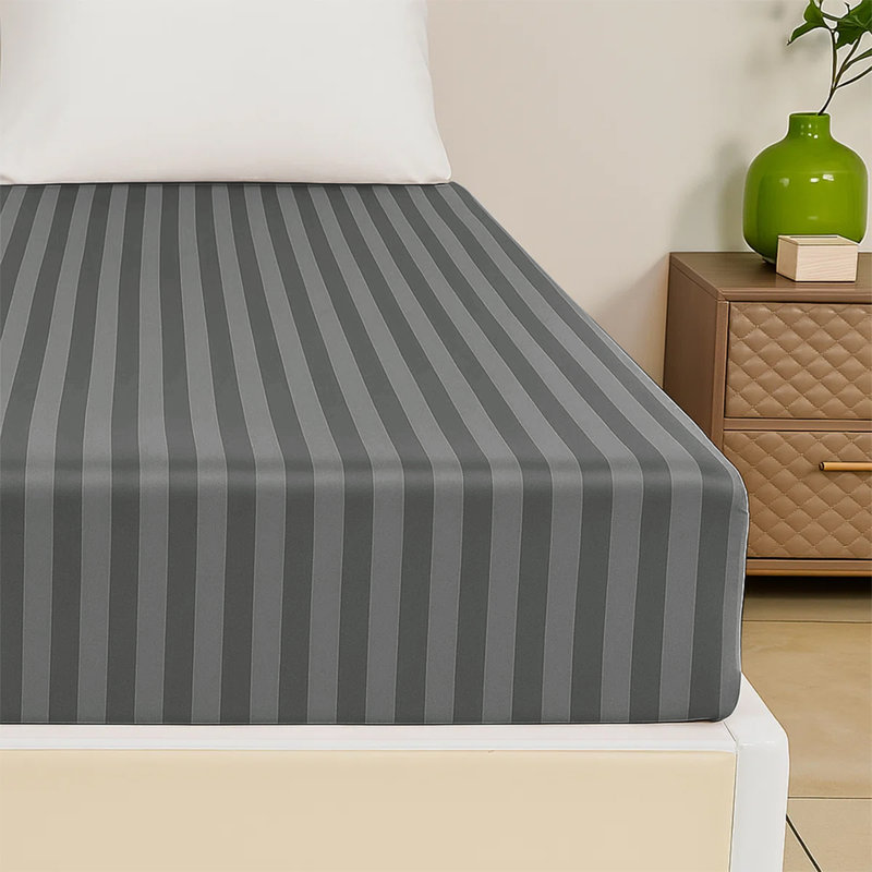 200 Thread Count Microfibre Stripe Fitted Sheet 40cm, Charcoal, Kingsize (5')