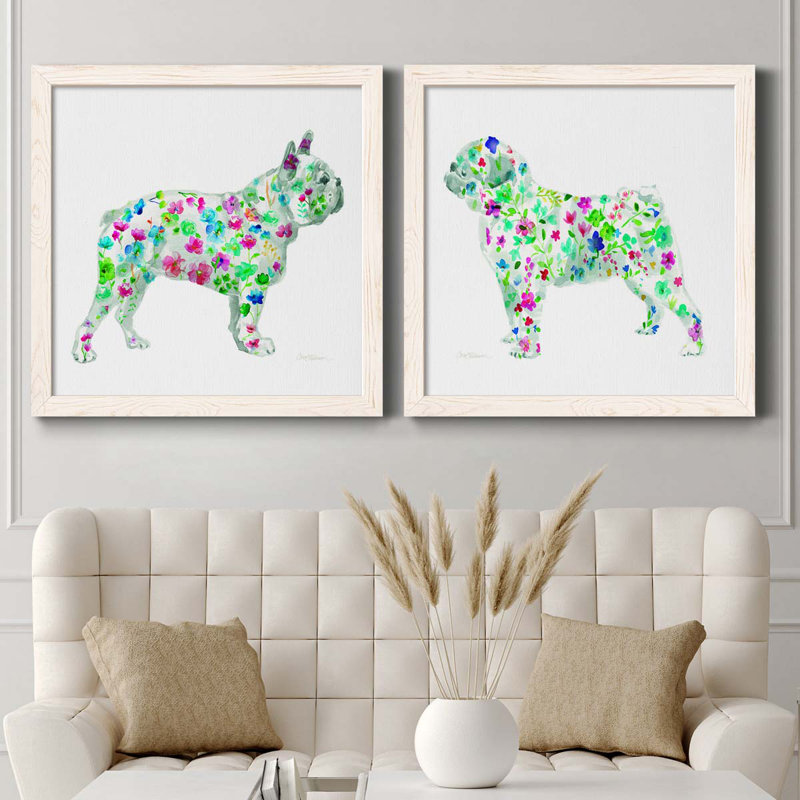 Tapisserie «French Bull», ensemble de 2 peintures sur toile encadrées, H 31,5 po x l 63 po x P 1,5 po, Cadre blanc