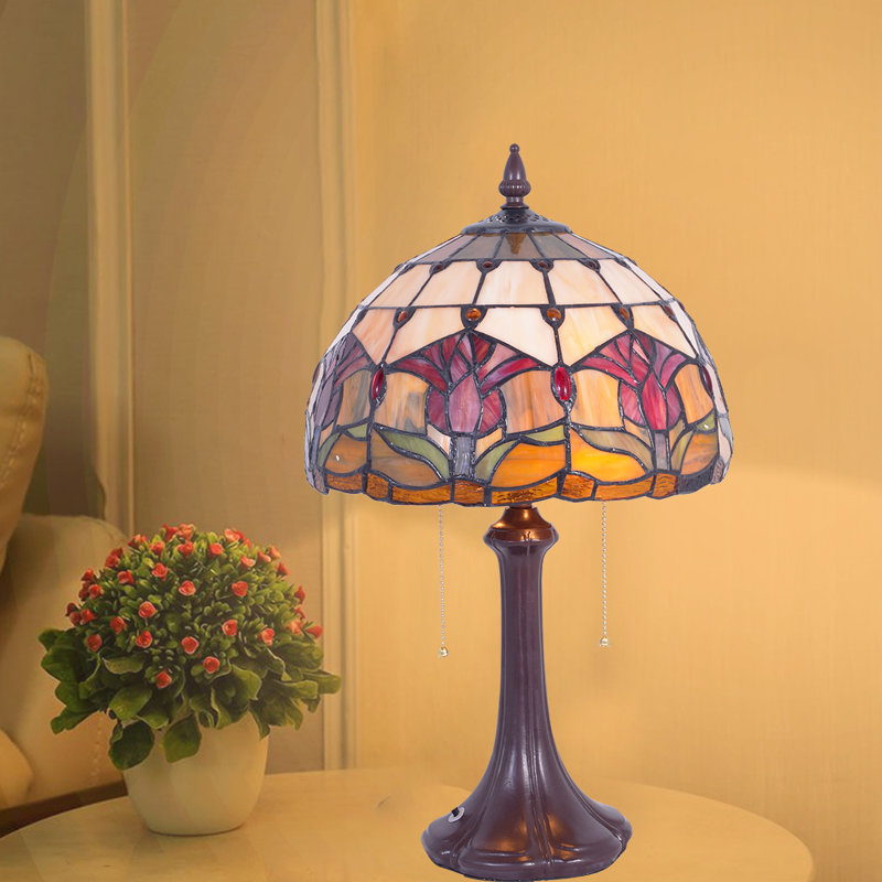 Tiffany Style Table Lamp With Stained Glass Tulip Flowers Lampshades