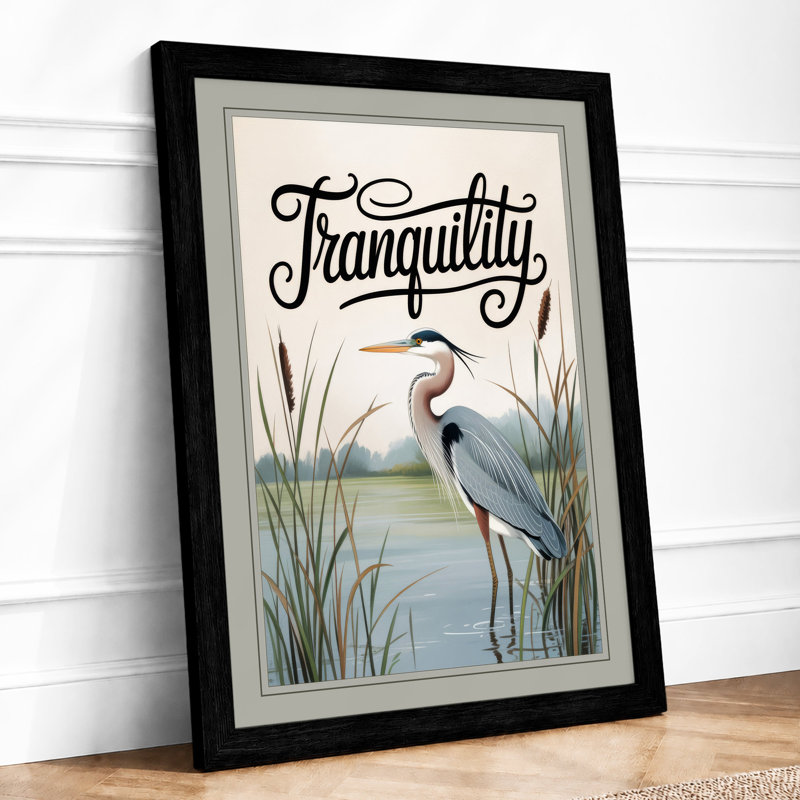 Tranquil Heron Scandinavian - Framed Print, A1 - 84.1 x 59.4 cm, Black
