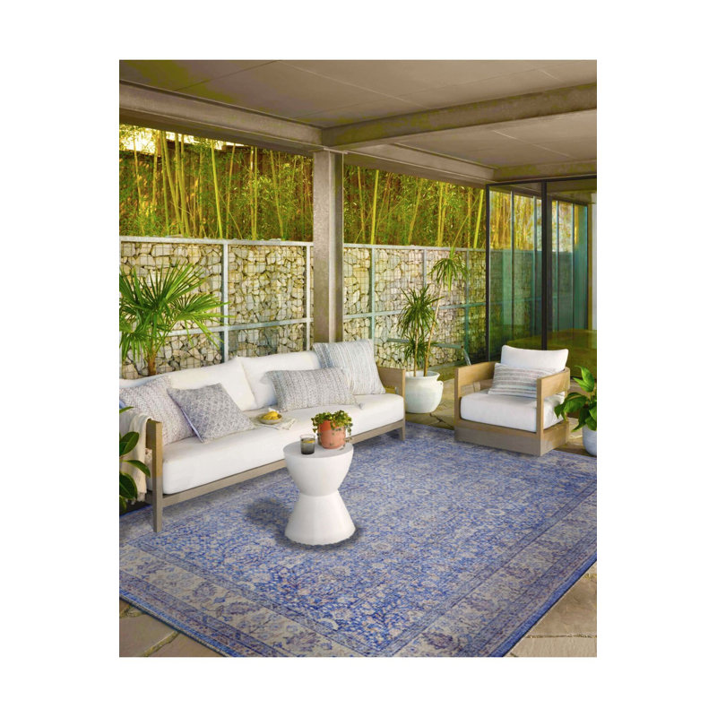 Tapis décoratif bleu à motif traditionnel lavable à la machine, Carré 3 pi 3 po 