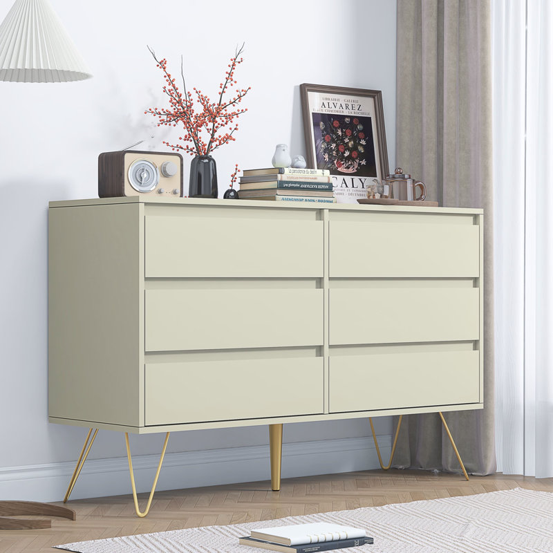 120cm W 6 - Drawer Chest of Drawers, Ivory