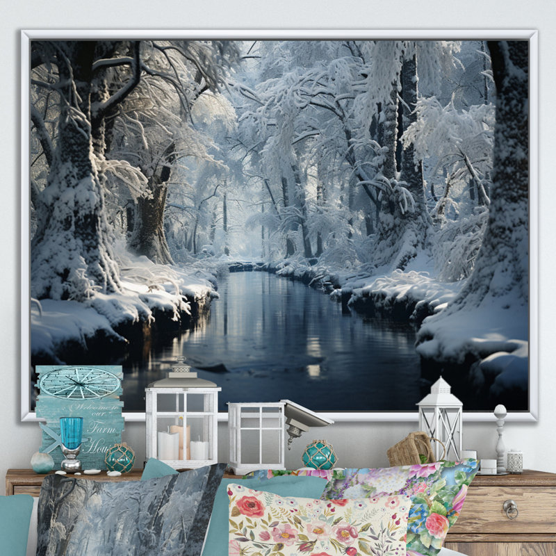 «Winter Silent Woods III - Winter Landscape», art mural, H 12 po x l 20 po x P 1 po, Cadre flottant blanc