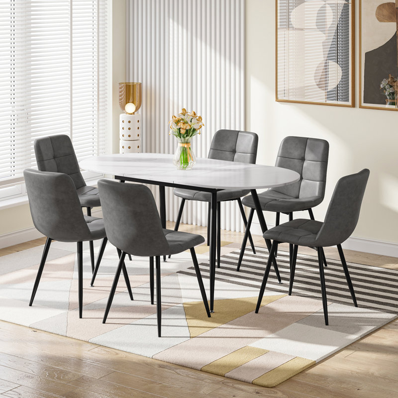 6 - Person Extendable Dining Set, Grey, White