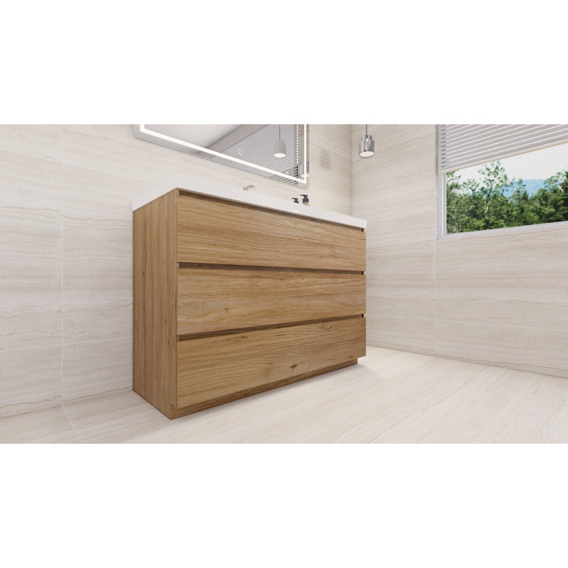 47.3'' Single Bathroom Vanity with Acrylic Top, Natural Oak