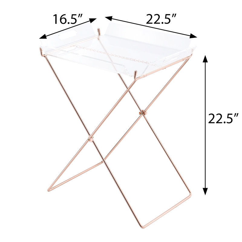 Table contemporaine portative en acrylique transparent avec plateau moderne en cuivre et fonction pour balcon