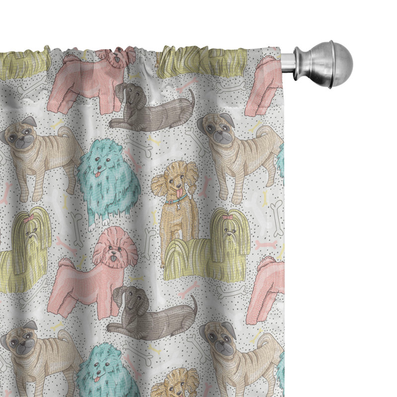 Dogs Semi-Sheer Rod Pocket Curtain Panels, 28" x 84"