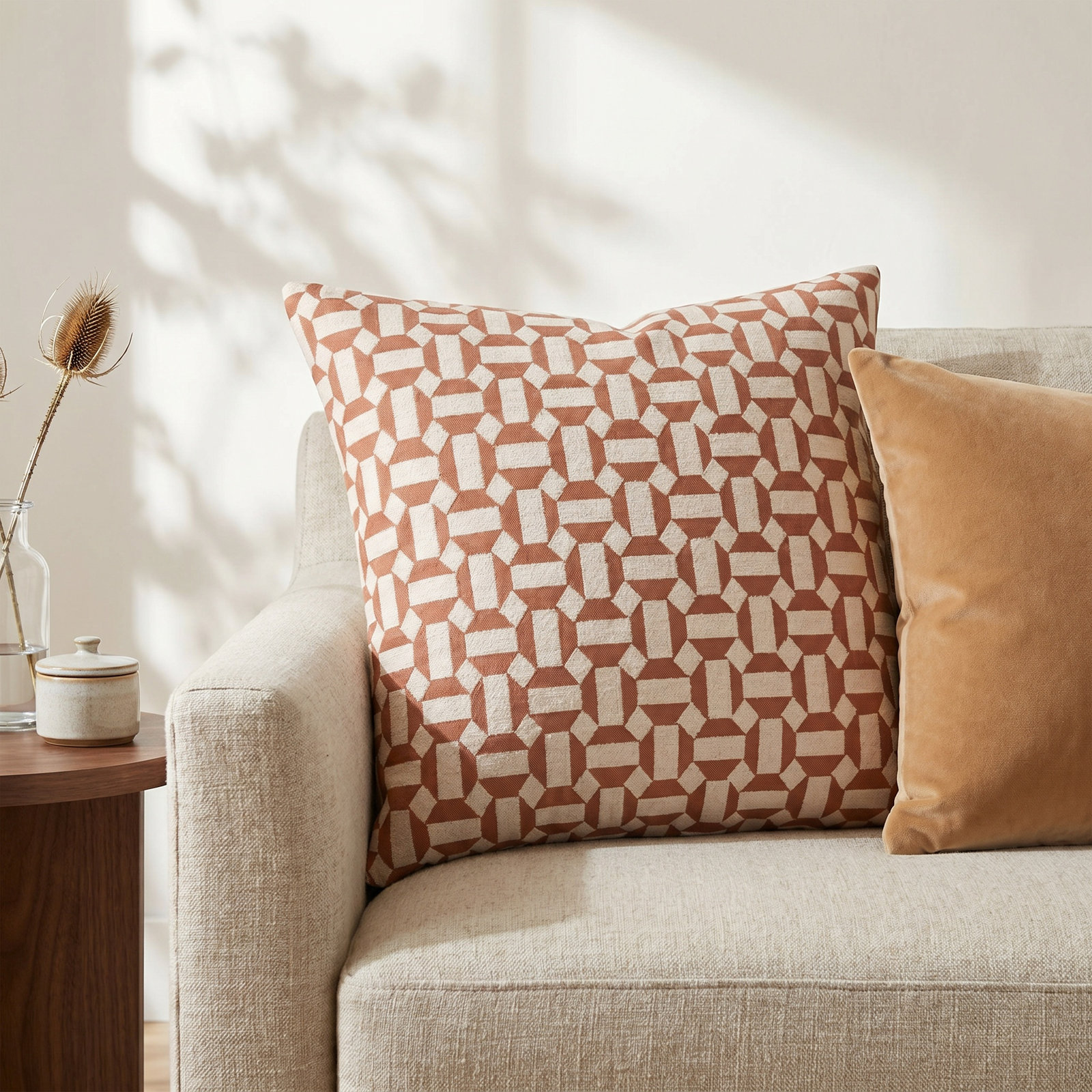 Kacy Sunbrella® Throw Pillow, Assemble Clay, 20 x 20 x 3