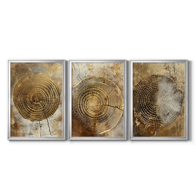 ABSTRACT Series CXC - Toile tendue avec châssis sur mesure - 3 pièces, H 27 po x l 39 po, Argent argent