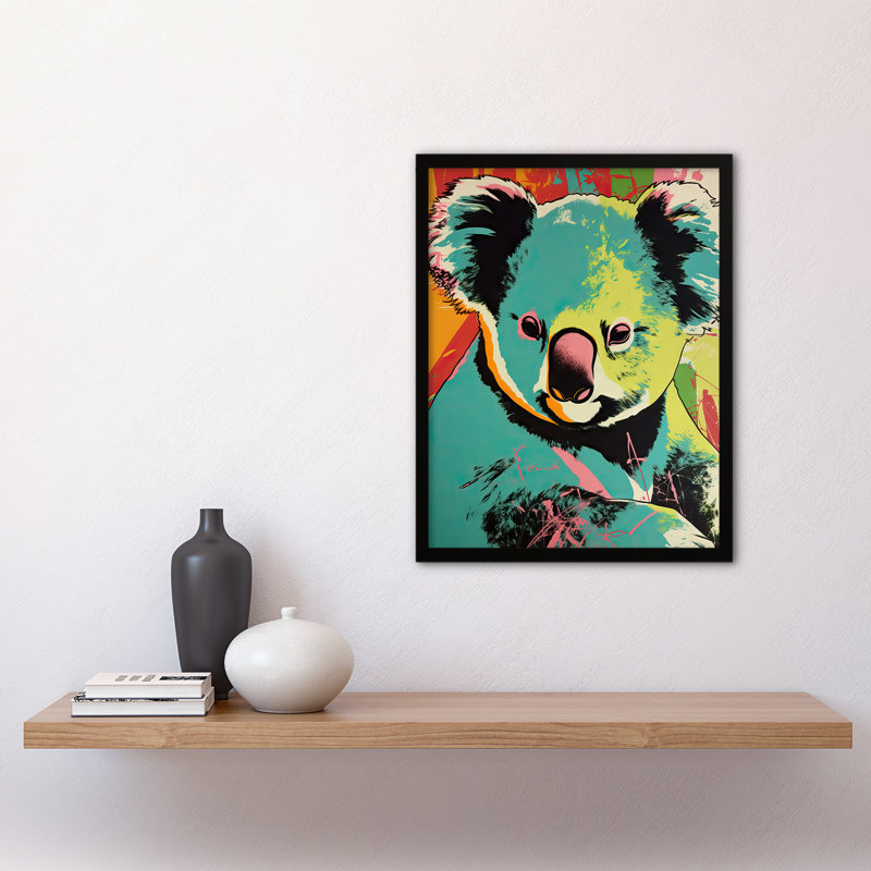 Alakay Koala Bear Abstract Teal Orange Work Animal Portrait - Single Picture Frame Print