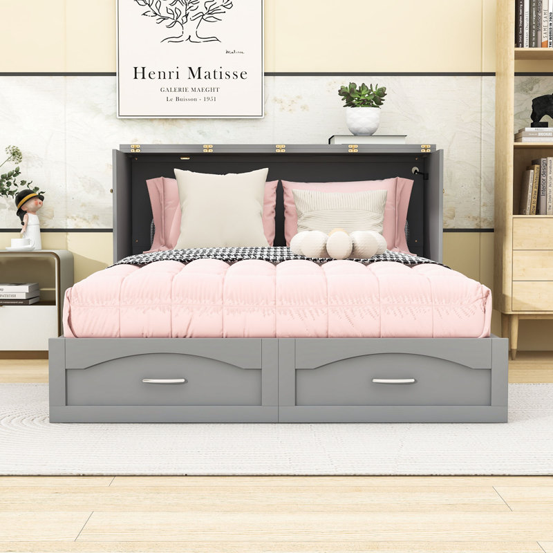 Queen Space-Saving Murphy Bed Cabinet with Drawer