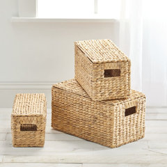 mDesign Seagrass Woven Cube Bin Basket Organizer, Handles, 6 Pack -  Natural/Tan