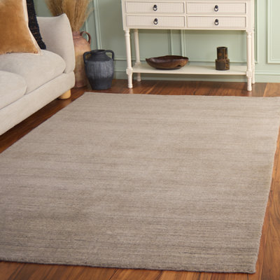 Morano Hand Loomed Wool/Cotton Solid Color Rug in Stone/Gray