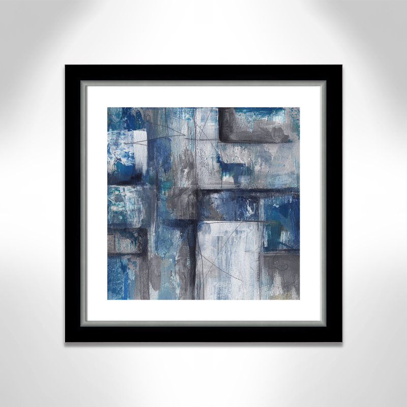 Patchwork abstrait II - peinture encadrée, Papier encadré noir, H 25,75 po x l 25,75 po x P 1,13 po