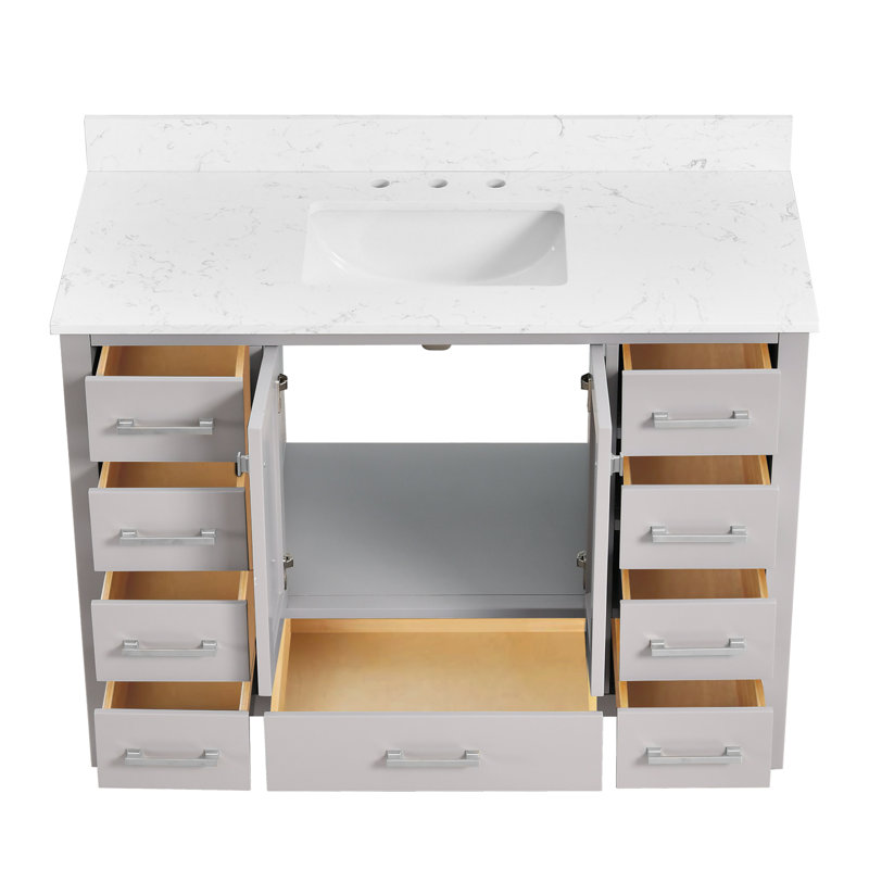 48-inch Bathroom Vanity With Engineered Stone Top, Silver, Gray