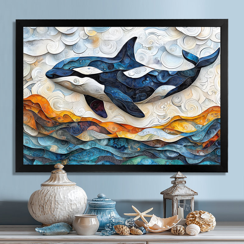 Amarn, baleine canadienne sur un collage côtier III - baleine, Reproduction encadrée d'une seule photo, H 12 po x l 20 po