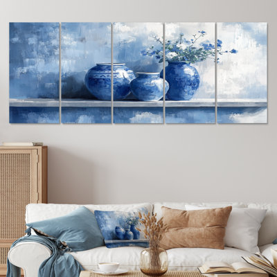 Ensemble de salon art mural bleu et blanc Boho Pottery