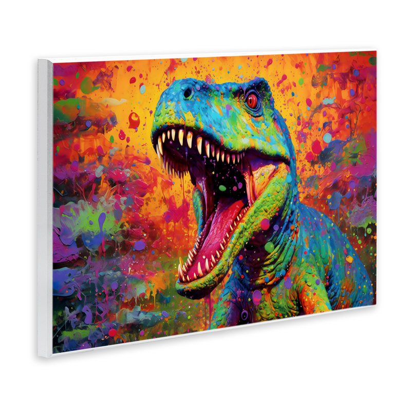 Plaque murale colorée T-Rex avec éclaboussures, design by Creative Studio, H 10 po x l 15 po
