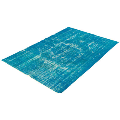 Tapis décoratif turquoise en laine de conception unique 5 pi 7 po X 8 pi 9 po noué à la main