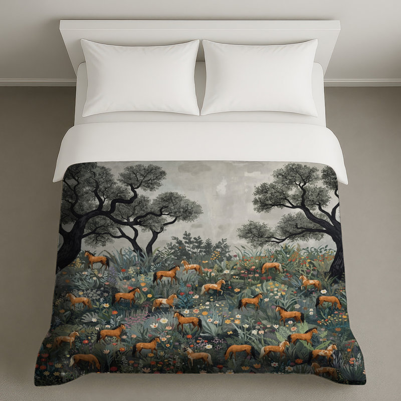Housses de couette Chevaux dans un pré floral, Twin