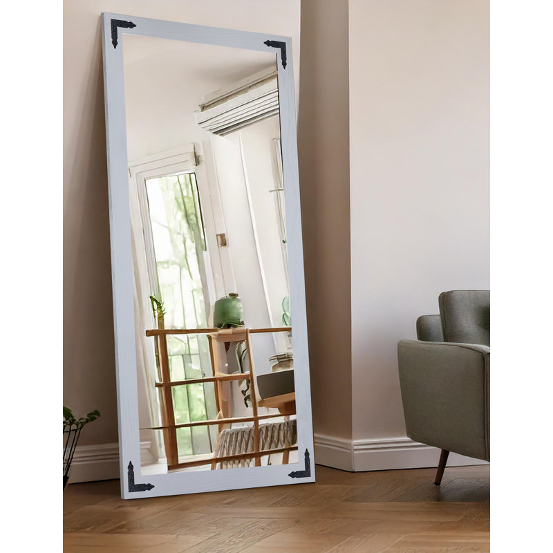 Gracie Oaks Ozark Hardwood Mirror With Decorative Corner Brackets, 76" x 33", Gray