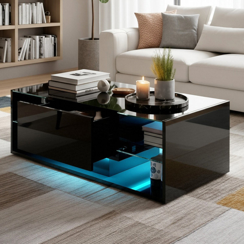 Solid Coffee Table with Storage, Black