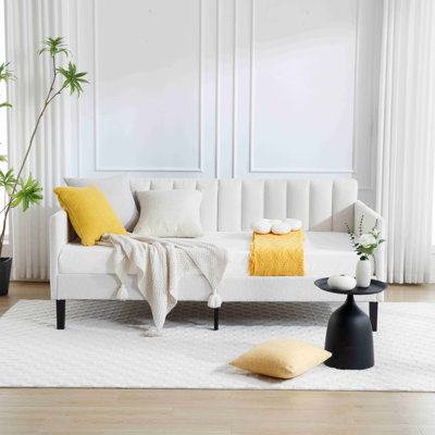 Upholstered Daybed, Ribbed Tufted Backrest, Daybed In Modern Design, Foam Comfort