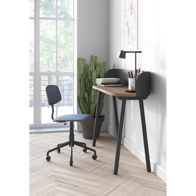 Eta Oval Solid Wood Base Writing Desk, Grey, Brown