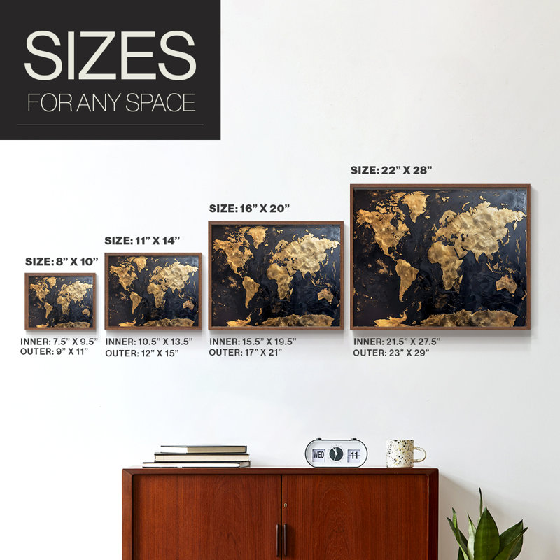 Map Series-VII -Framed Print - Restickable, 22" H x 28" W, Walnut